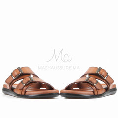 Léger - Sandales Hommes 100% Cuir en Tabac