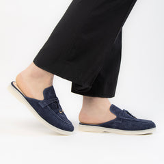 Trend - Mules Femmes en Daim Bleu