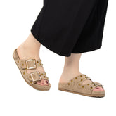 Chamsi - Sandales plates en Kaki