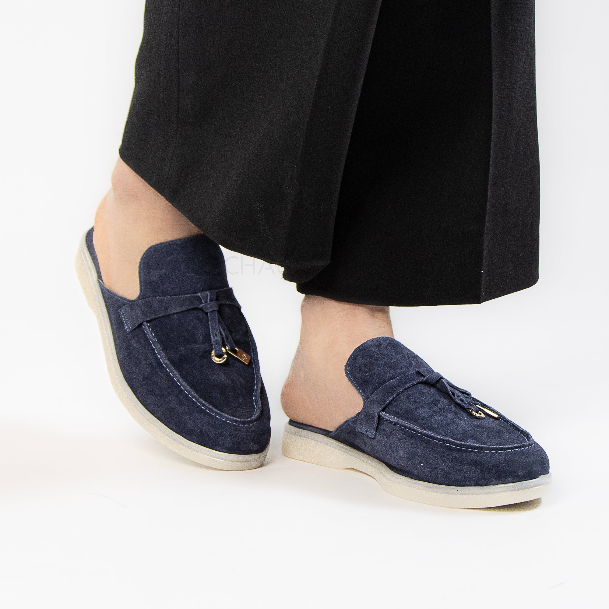 Trend - Mules Femmes en Daim Bleu