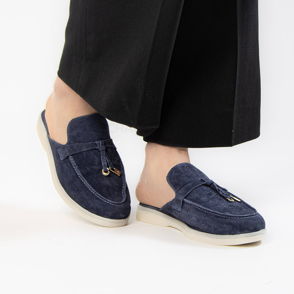 Trend - Mules Femmes en Daim Bleu