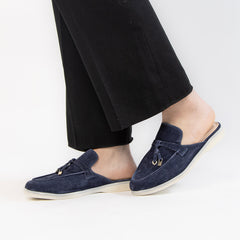 Trend - Mules Femmes en Daim Bleu