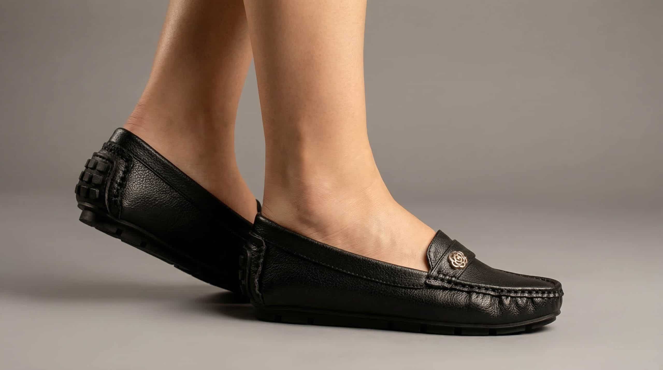 Flower – Mocassins Femmes en Noir.