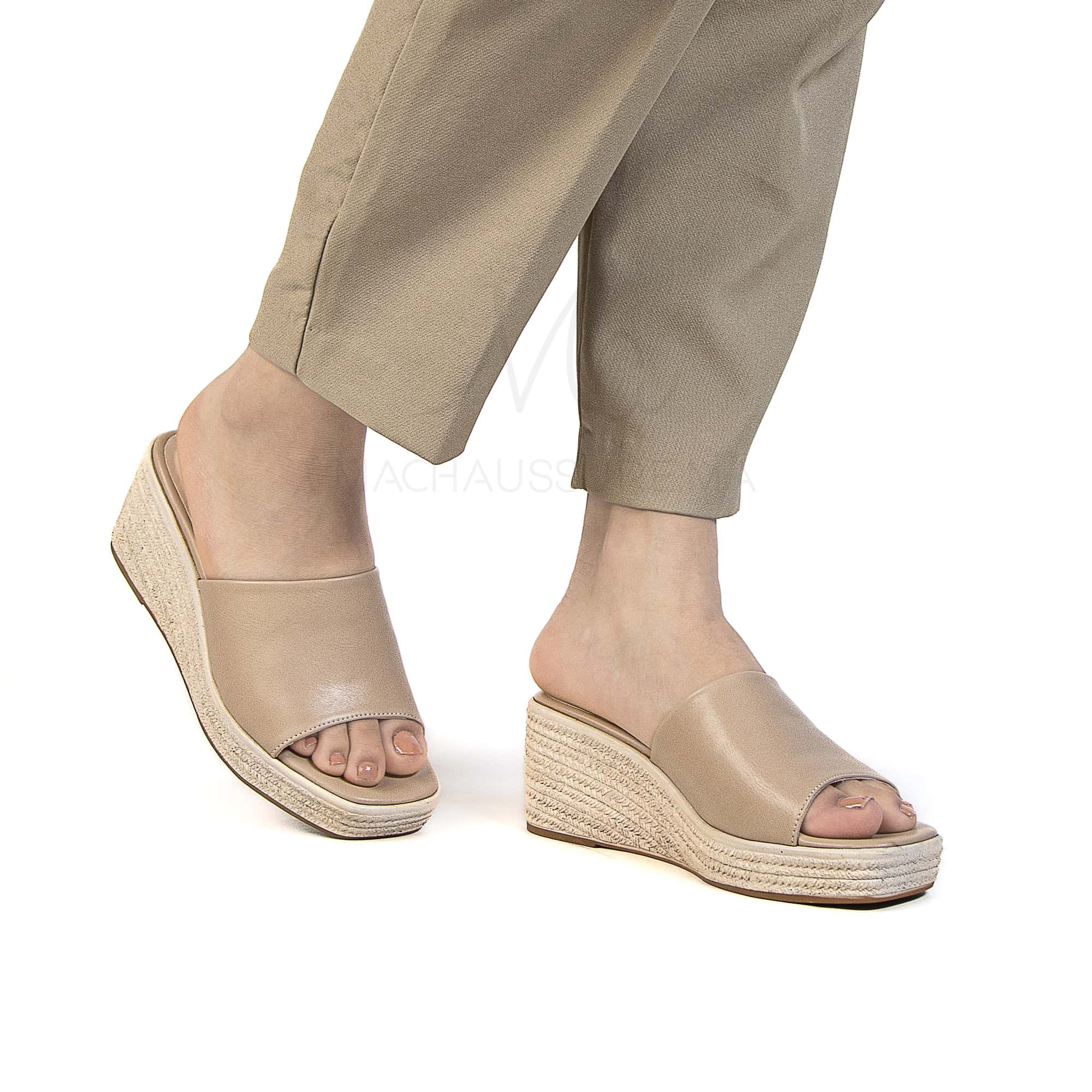 Rimal - Sandales Compensées Femmes en Beige.