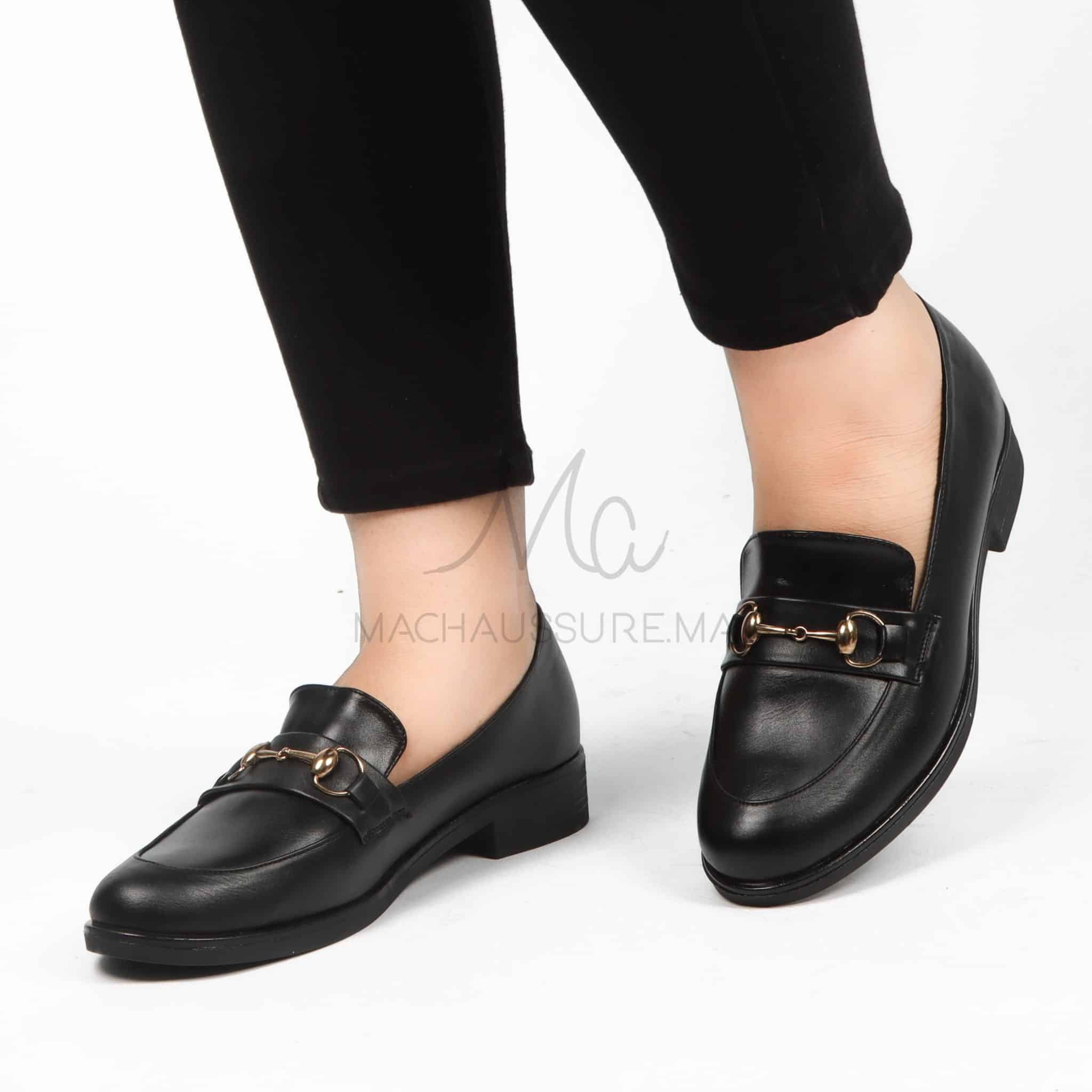 Lucky - Mocassins Femmes en Noir.