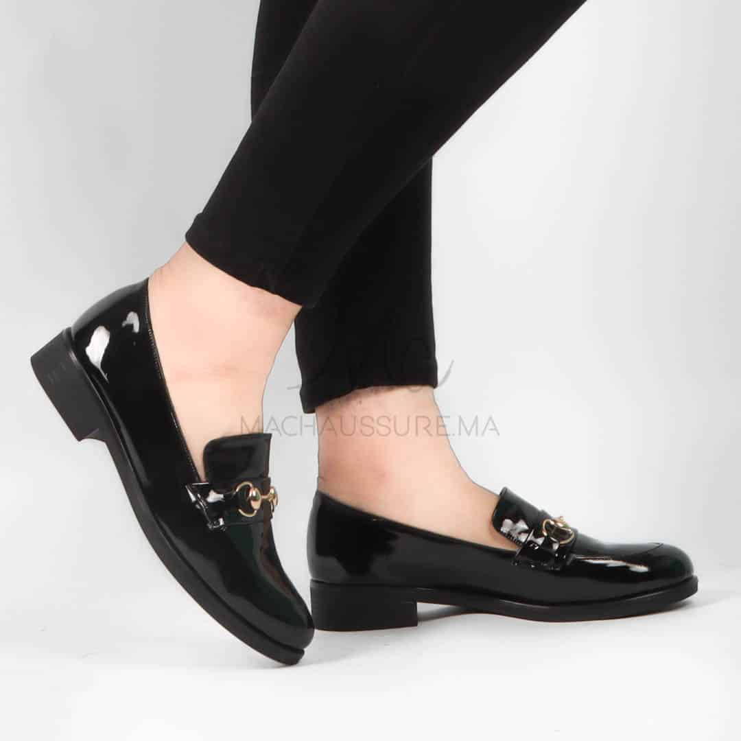 Lucky - Mocassins Femmes en Noir.