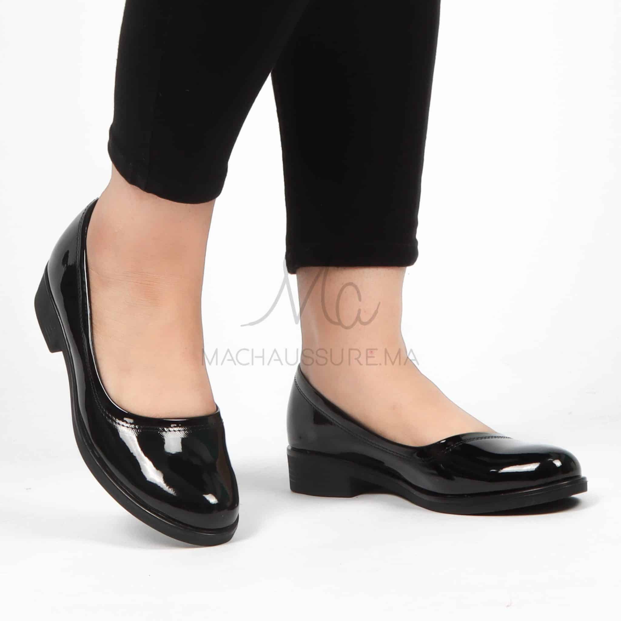 Manon - Mocassins Femmes en Noir Vernis.