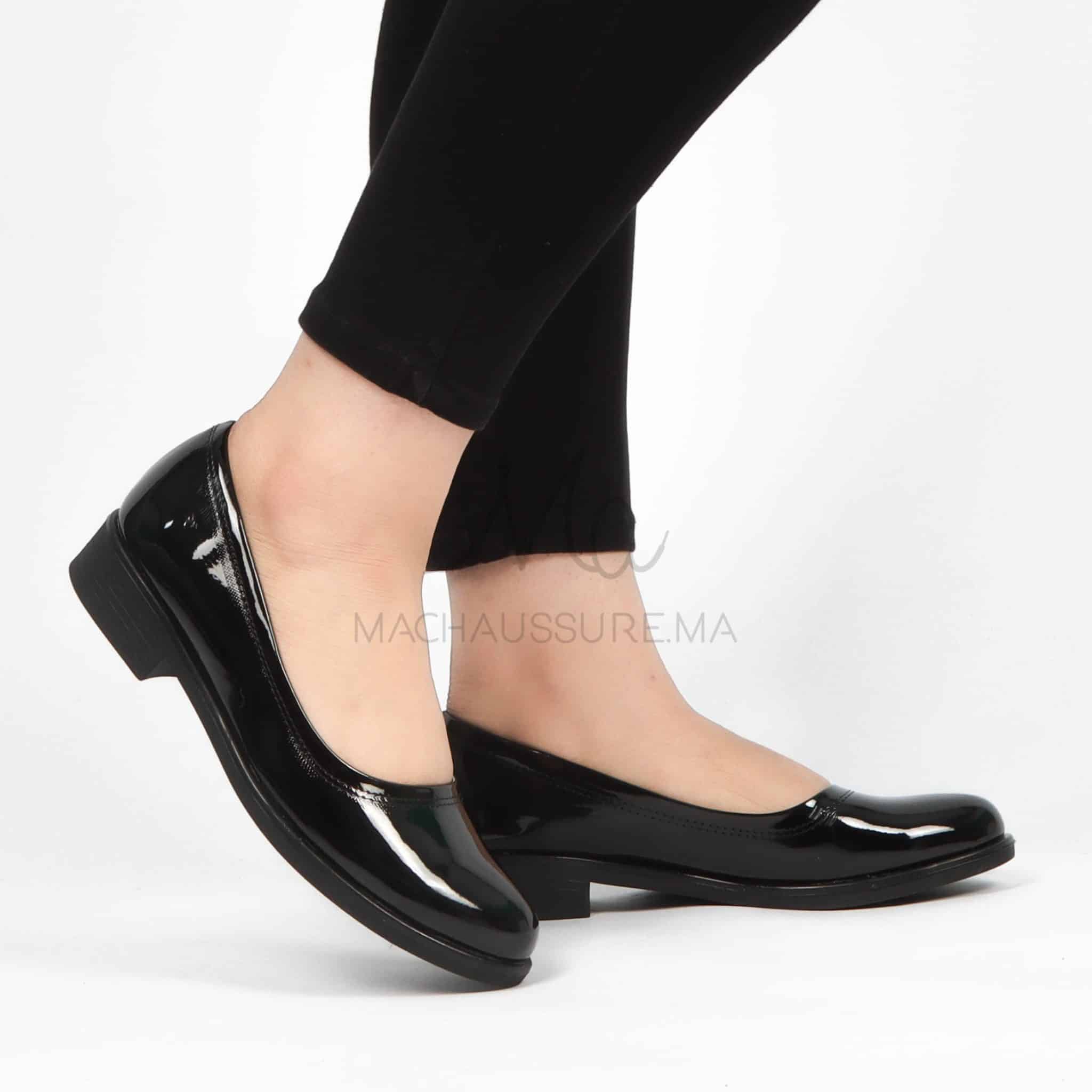 Manon - Mocassins Femmes en Noir Vernis.