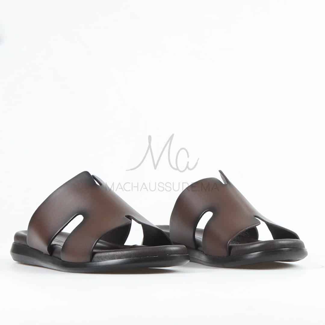 Zen - Sandales Hommes 100% Cuir en Marron.