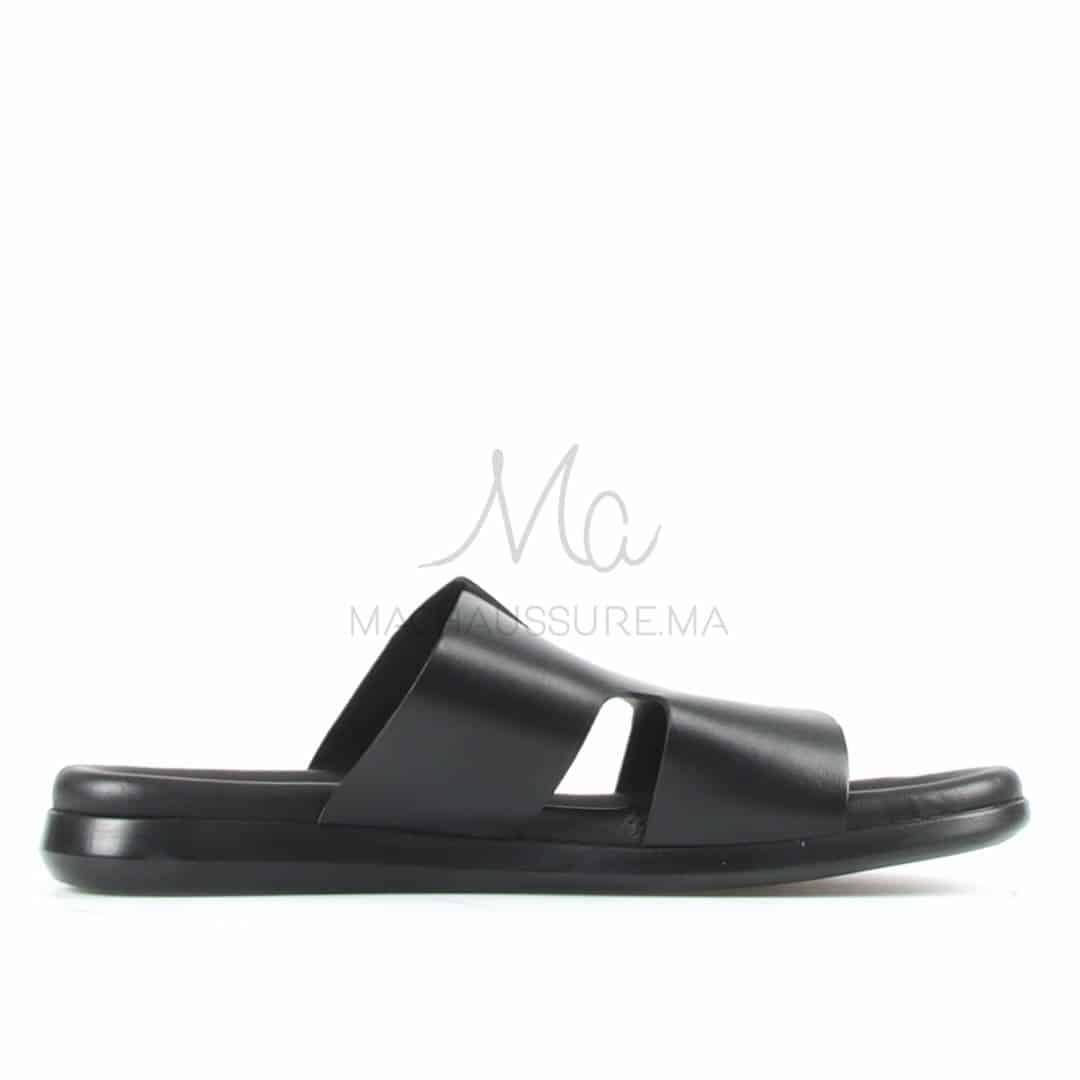 Zen - Sandales Hommes 100% Cuir en Noir.