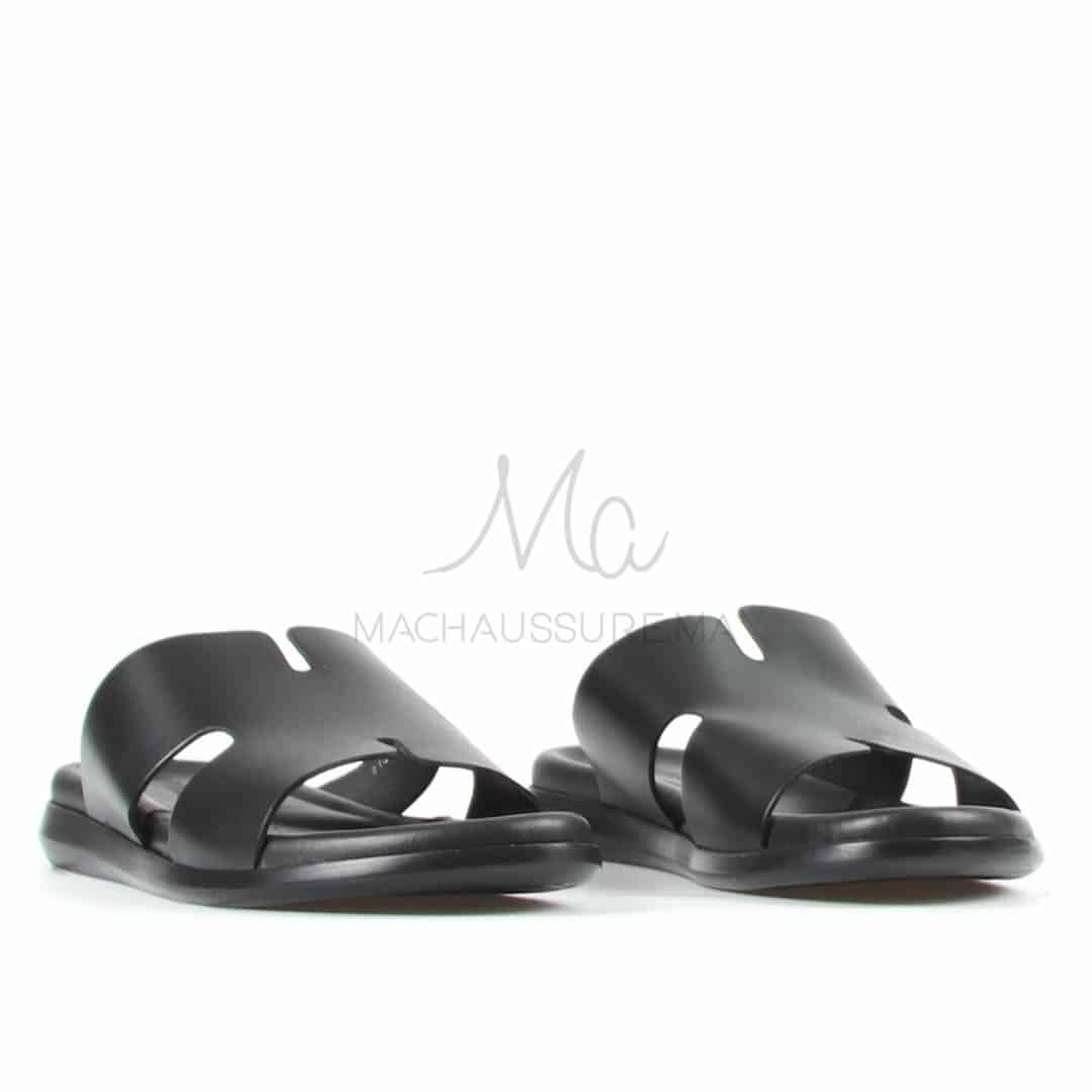 Zen - Sandales Hommes 100% Cuir en Noir.