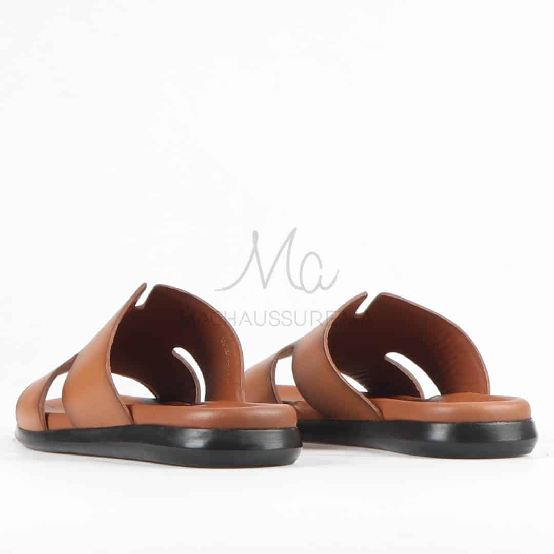 Zen - Sandales Hommes 100% Cuir en Tabac.