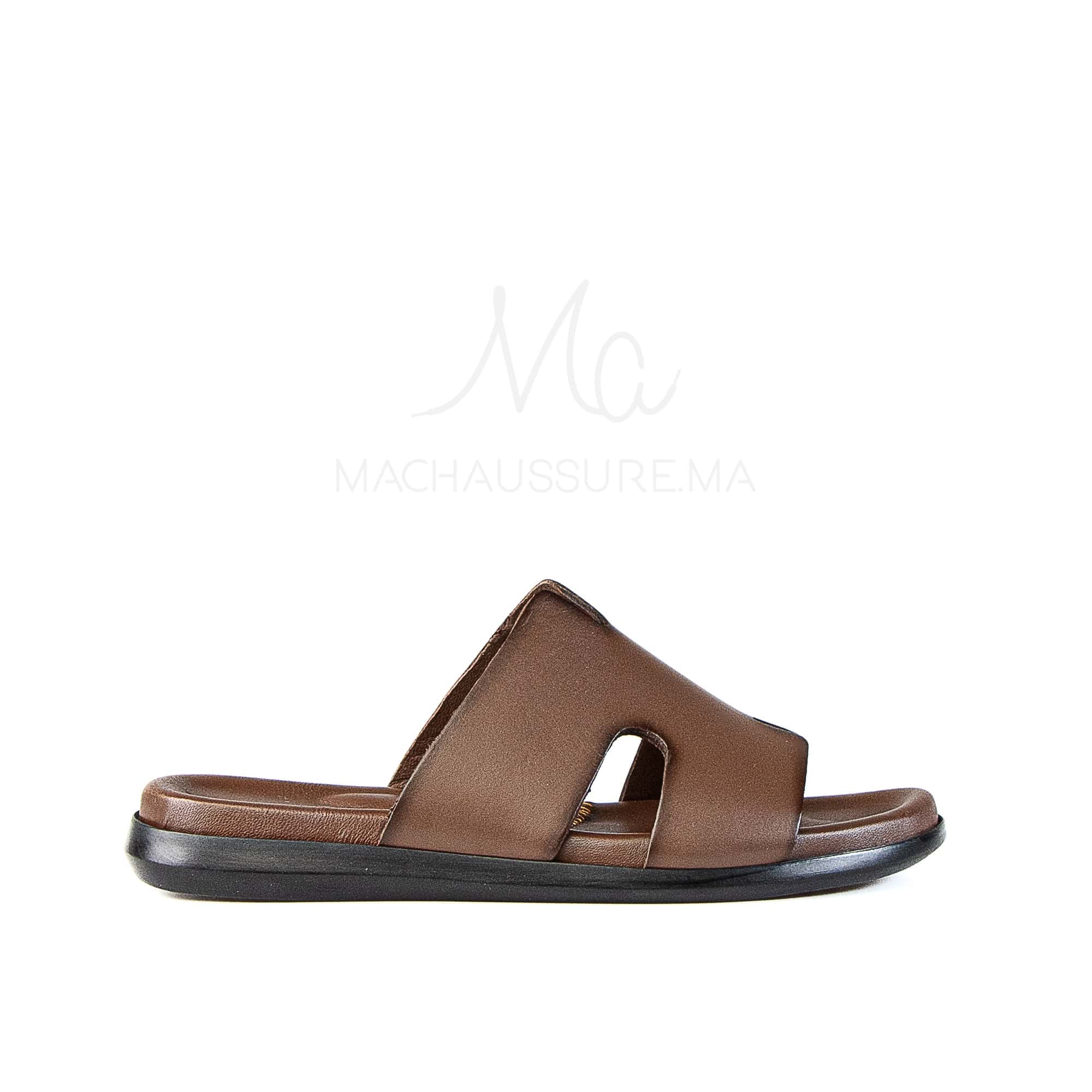 Zen – Sandales 100 % Cuir en Tabacfonce.
