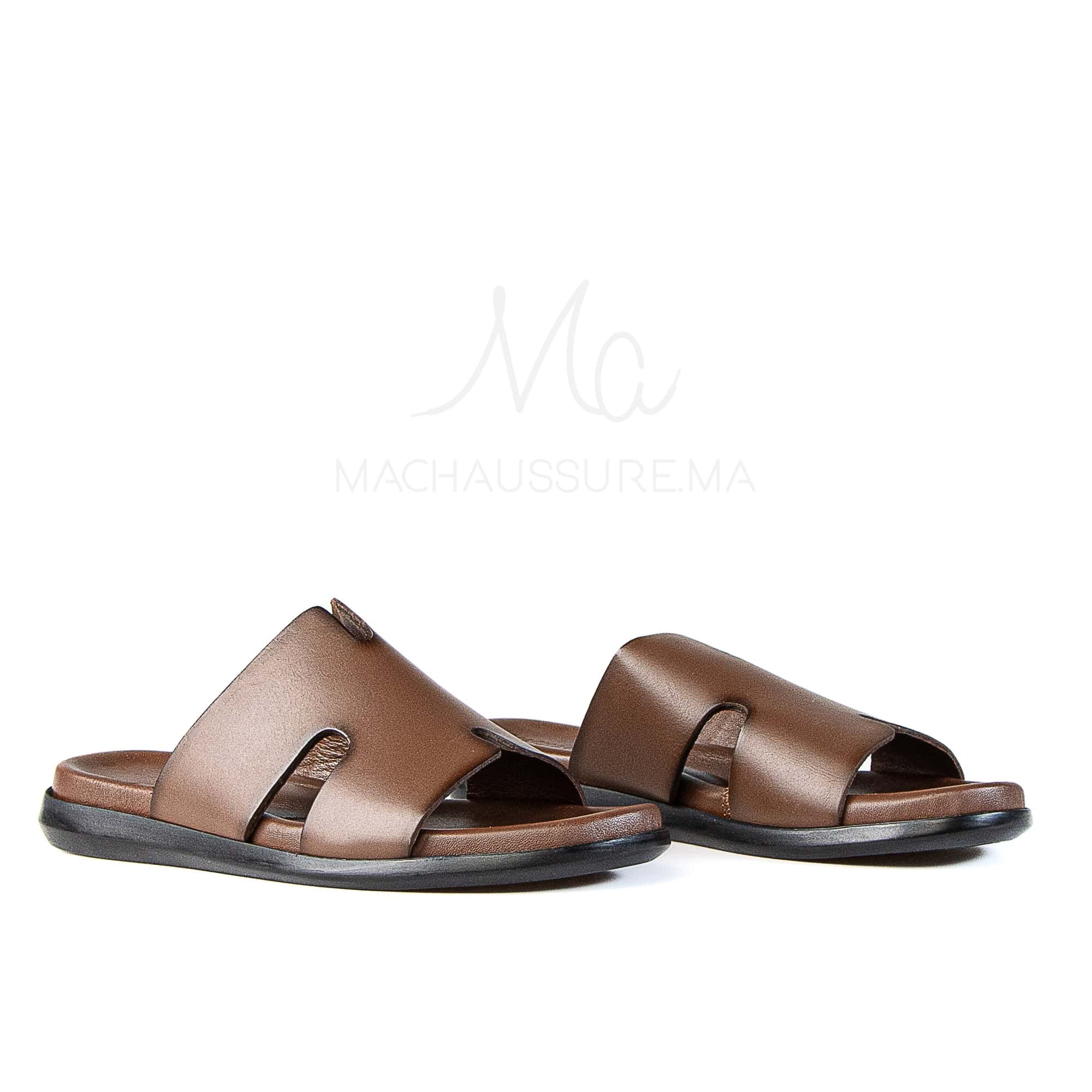 Zen – Sandales 100 % Cuir en Tabacfonce.