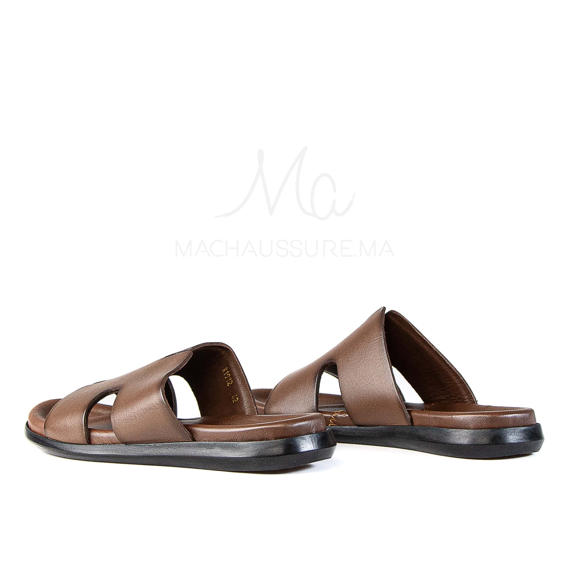 Zen – Sandales 100 % Cuir en Tabacfonce.
