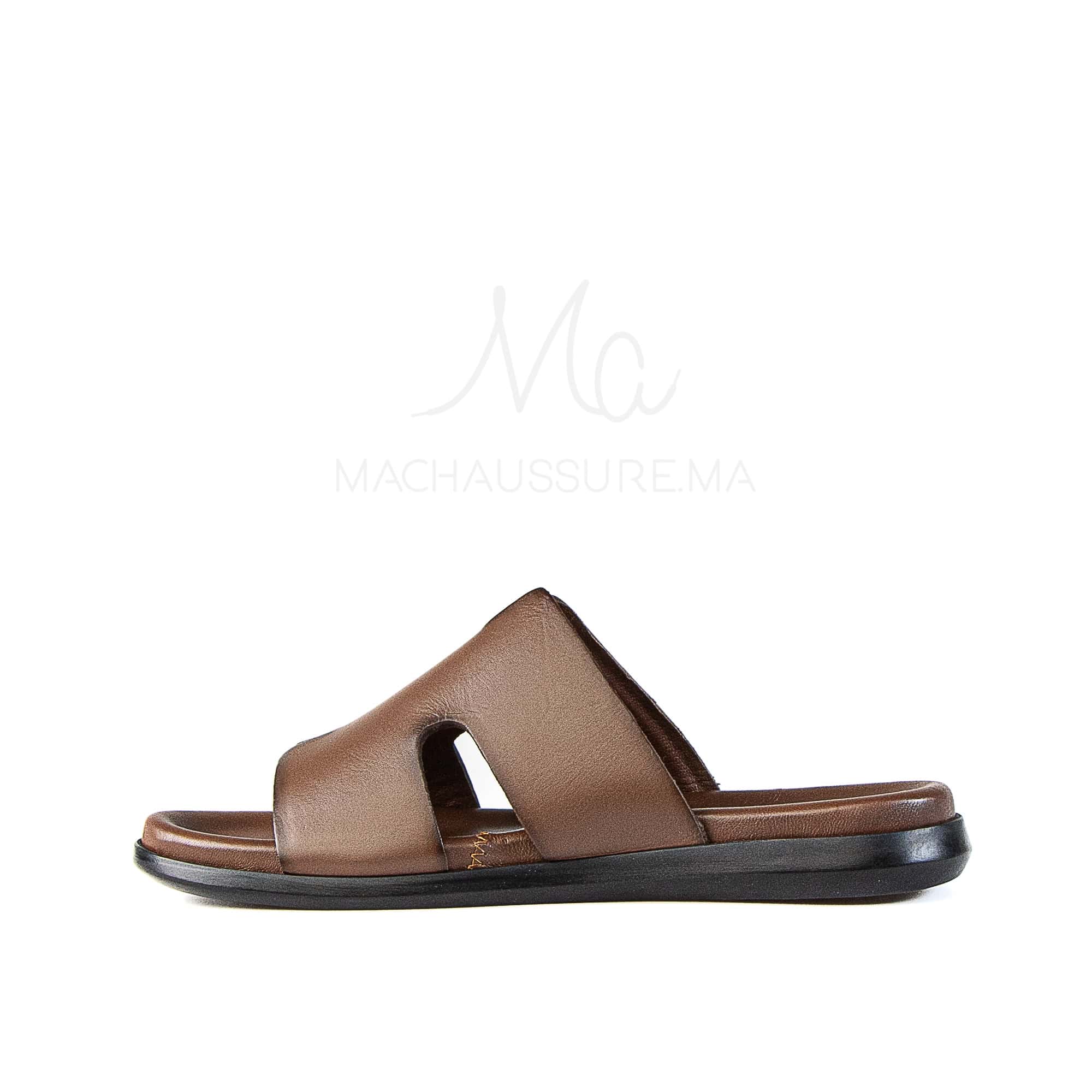 Zen – Sandales 100 % Cuir en Tabacfonce.