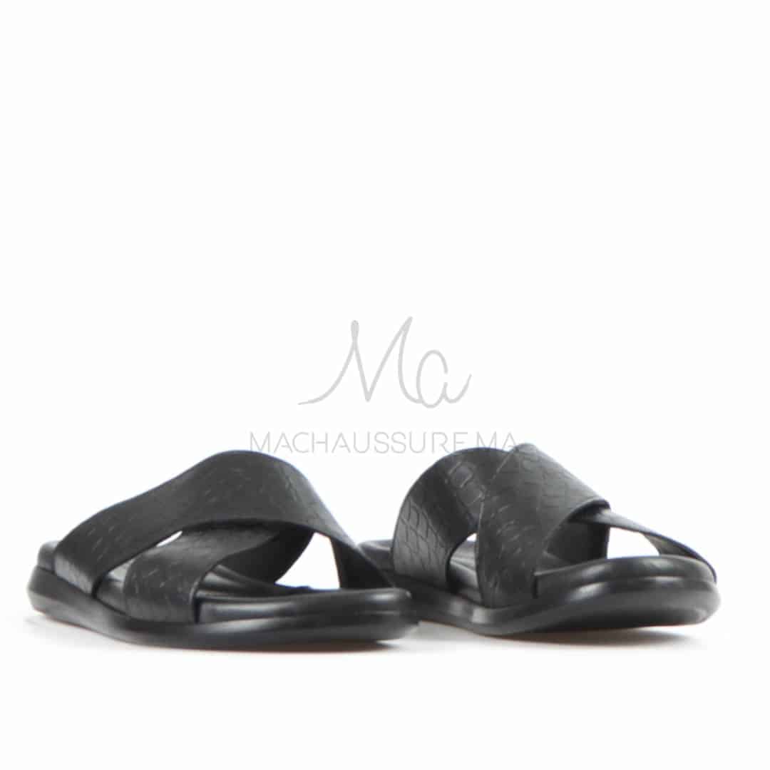 Relax - Sandales Hommes 100% Cuir en Noir.
