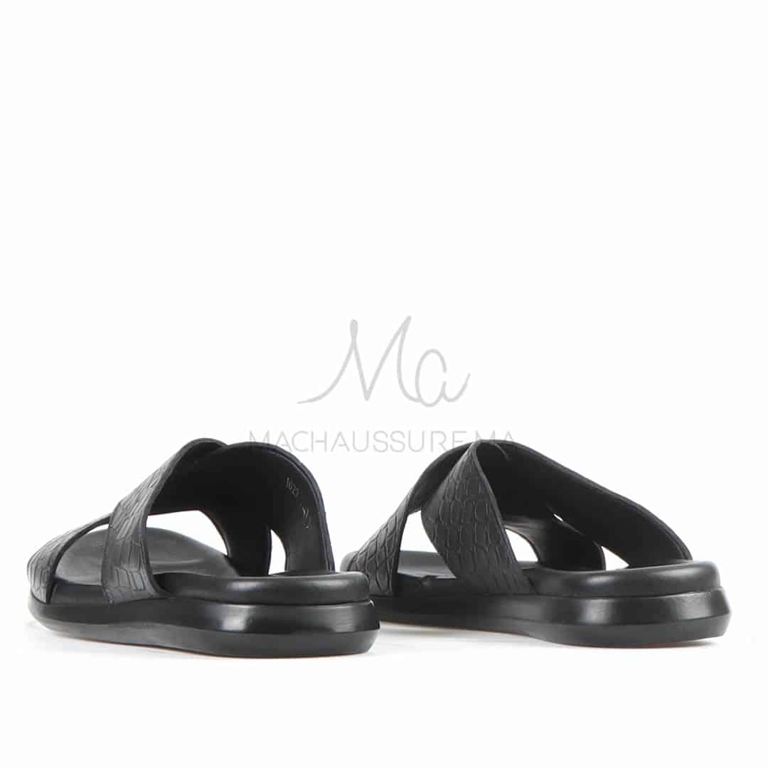 Relax - Sandales Hommes 100% Cuir en Noir.