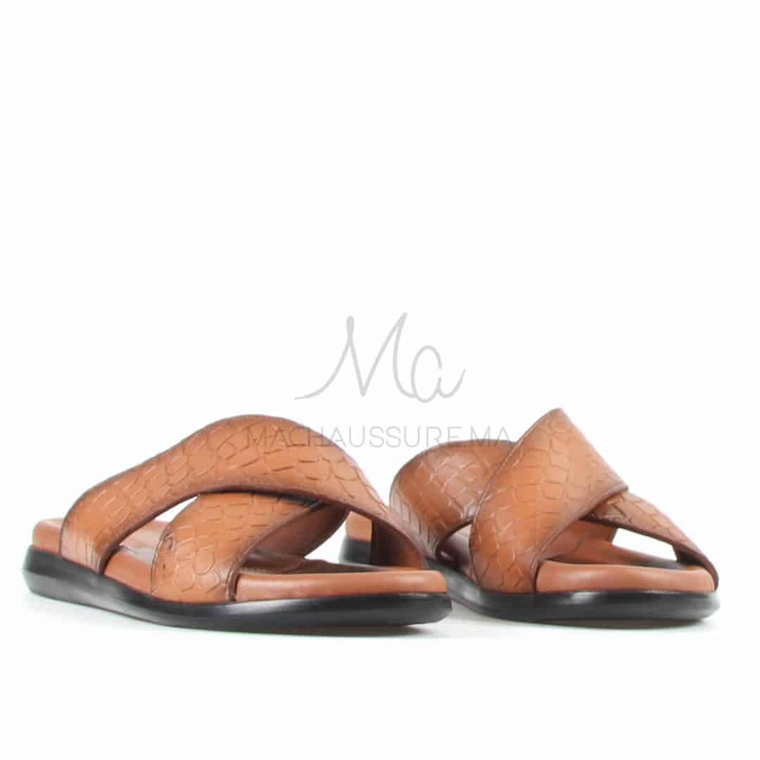 Relax - Sandales Hommes 100% Cuir en Tabac.