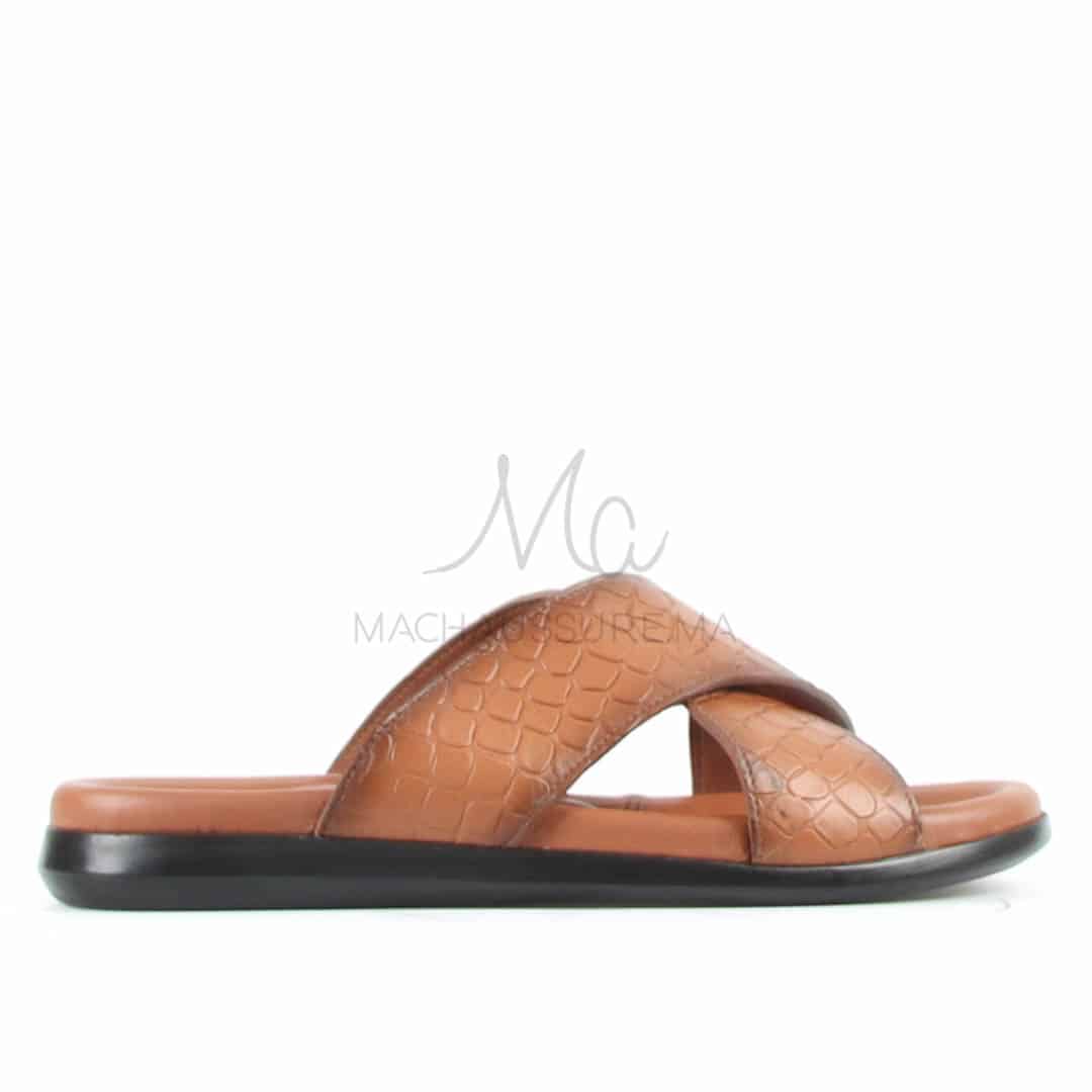 Relax - Sandales Hommes 100% Cuir en Tabac.