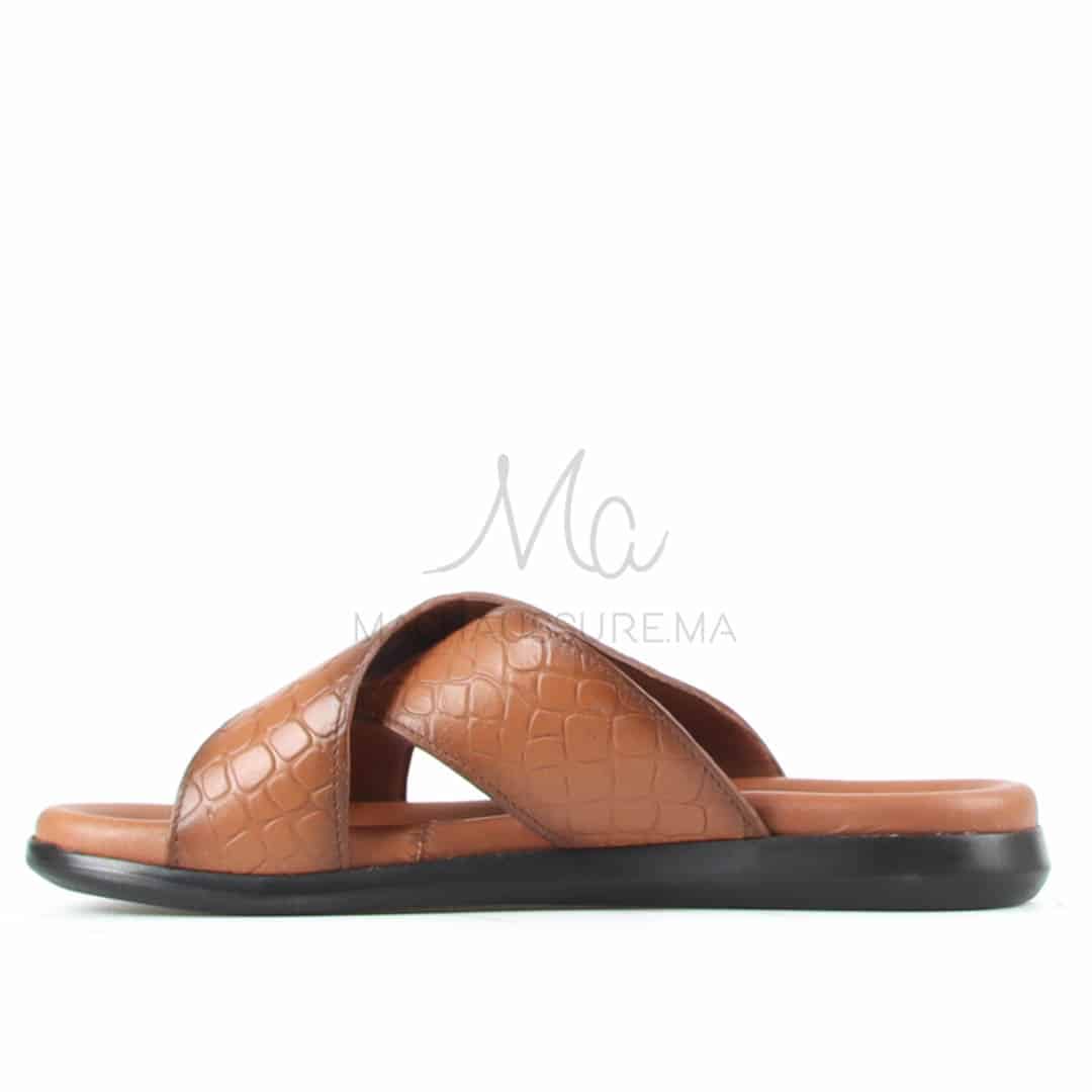 Relax - Sandales Hommes 100% Cuir en Tabac.