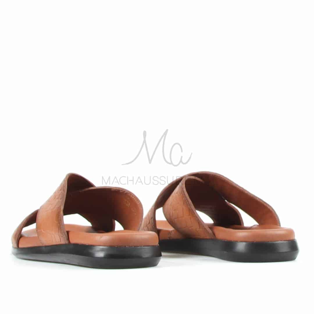 Relax - Sandales Hommes 100% Cuir en Tabac.