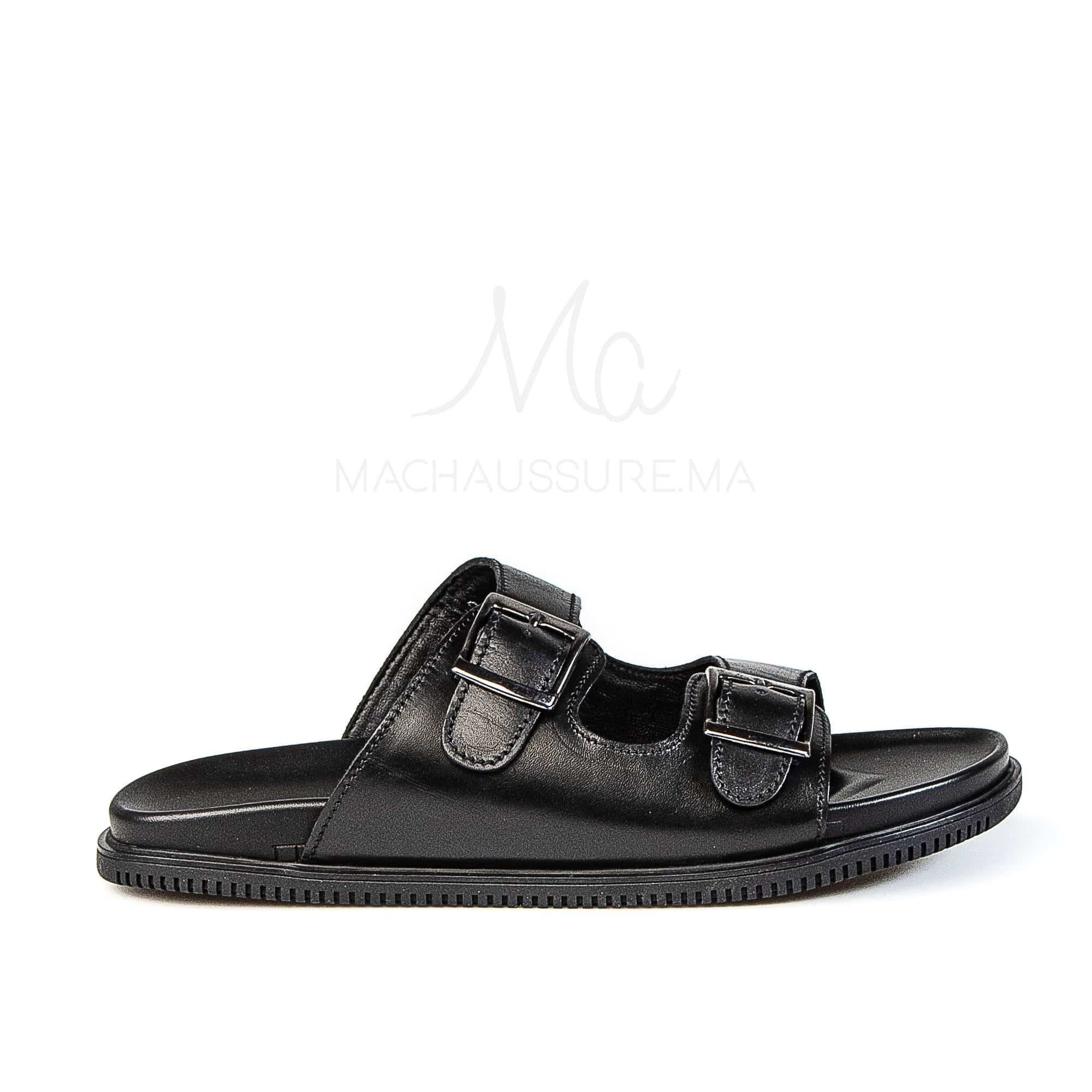 Dune Walker - Sandales Hommes en Cuir Noir.