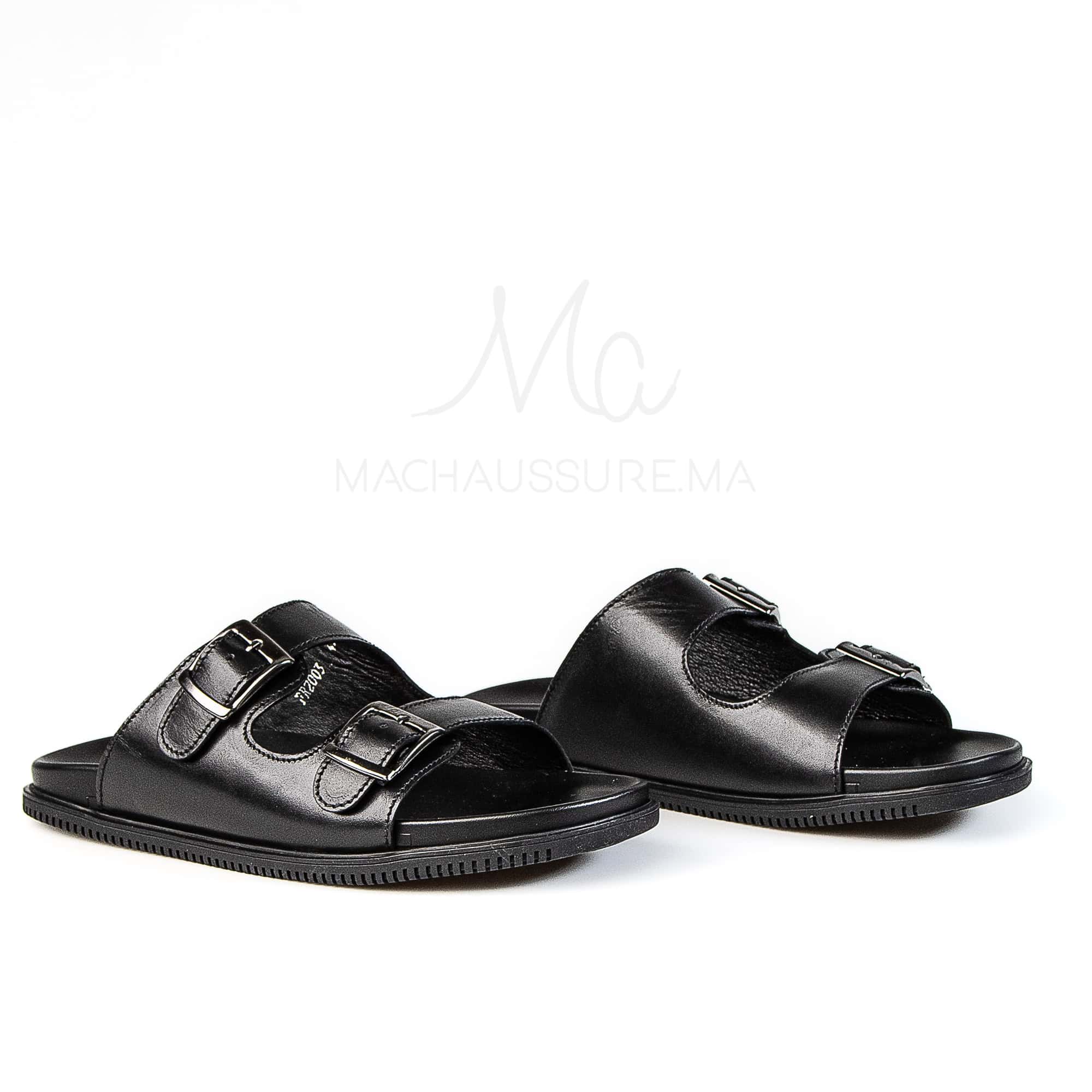 Dune Walker - Sandales Hommes en Cuir Noir.
