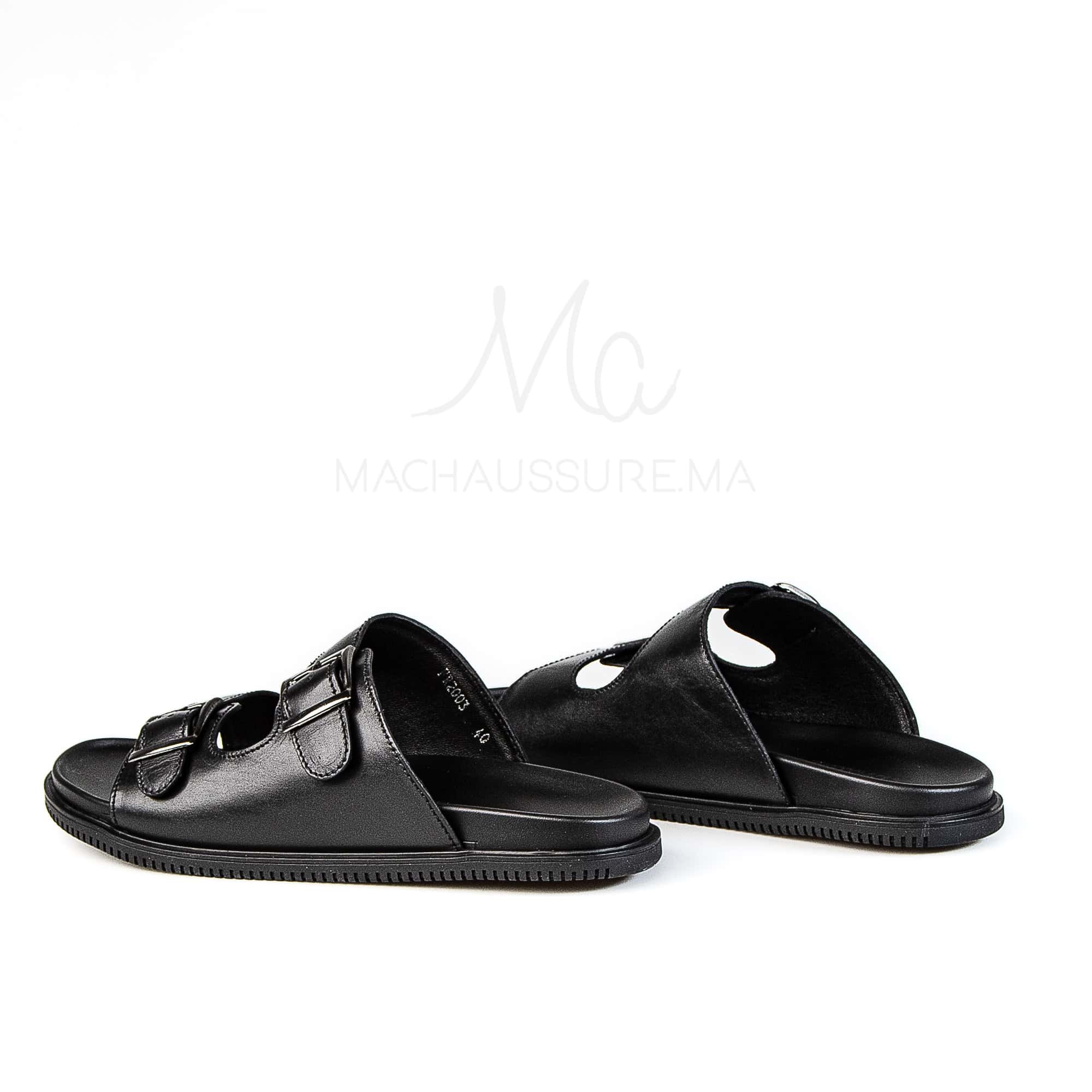 Dune Walker - Sandales Hommes en Cuir Noir.