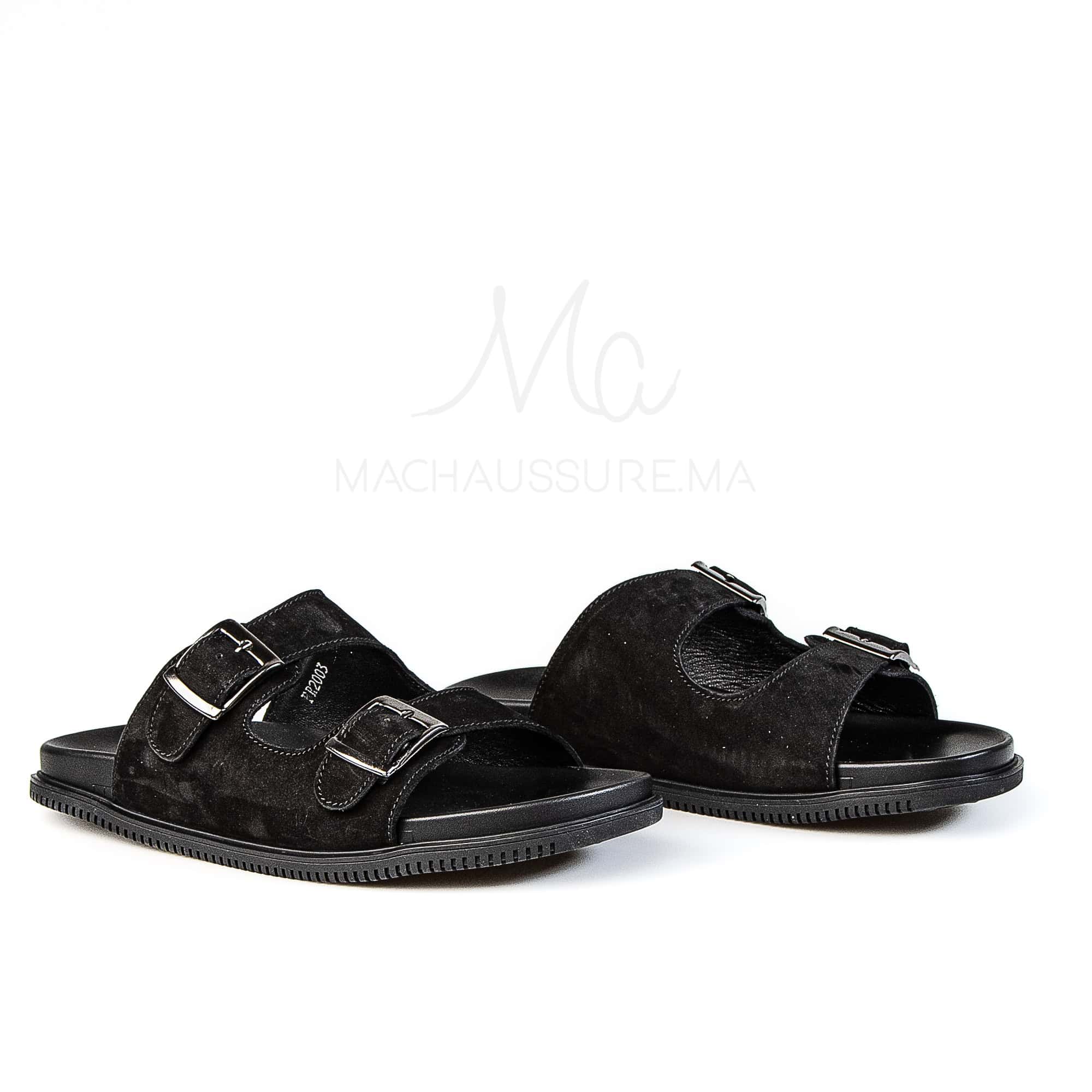 Dune Walker - Sandales Hommes en Nubuck Noir.