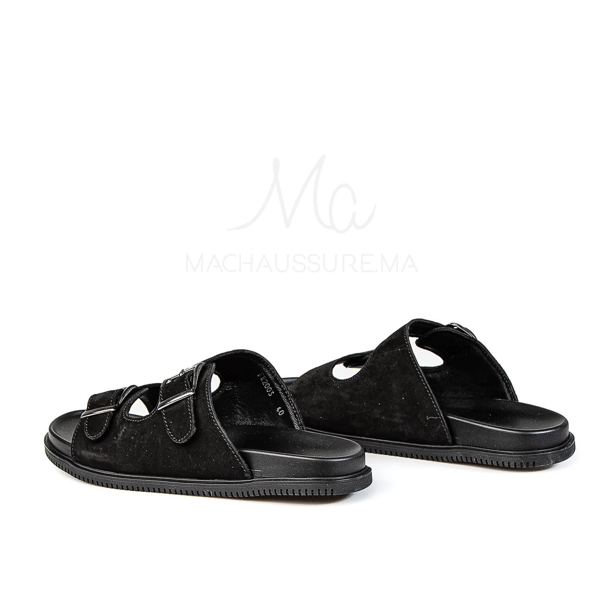 Dune Walker - Sandales Hommes en Nubuck Noir.