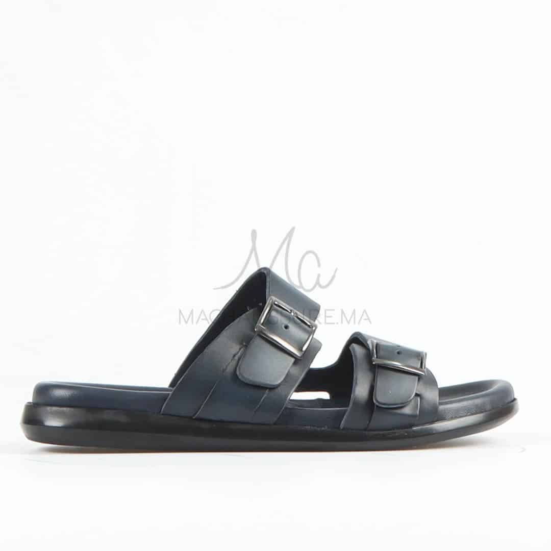 Léger - Sandales Hommes 100% Cuir en Bleu.
