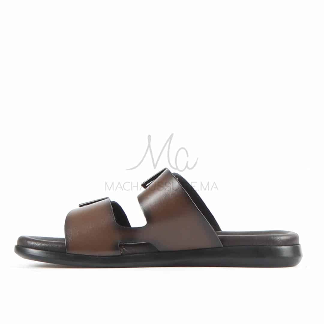Léger - Sandales Hommes 100% Cuir en Marron.