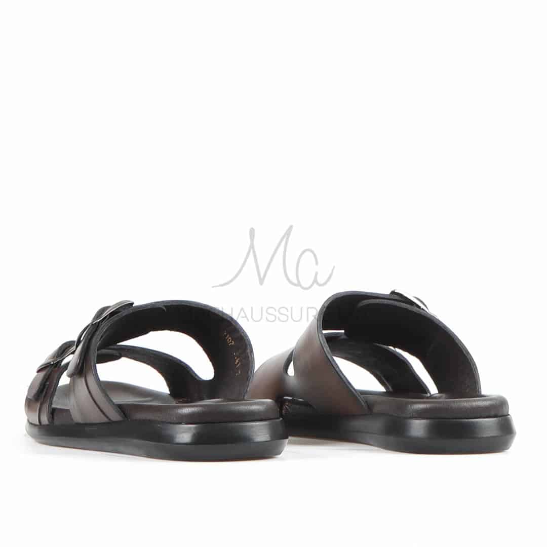 Léger - Sandales Hommes 100% Cuir en Marron.