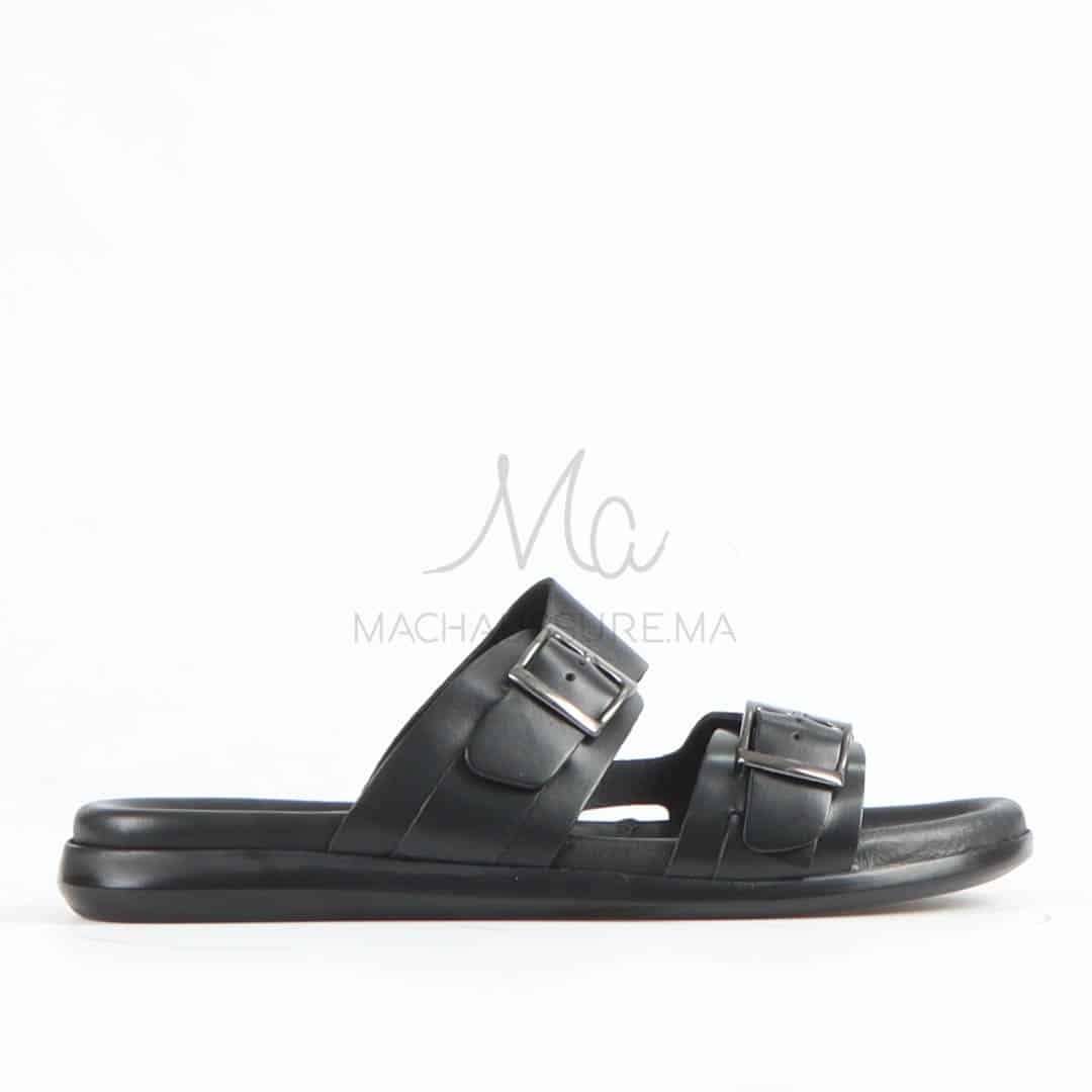 Léger - Sandales Hommes 100% Cuir en Noir.