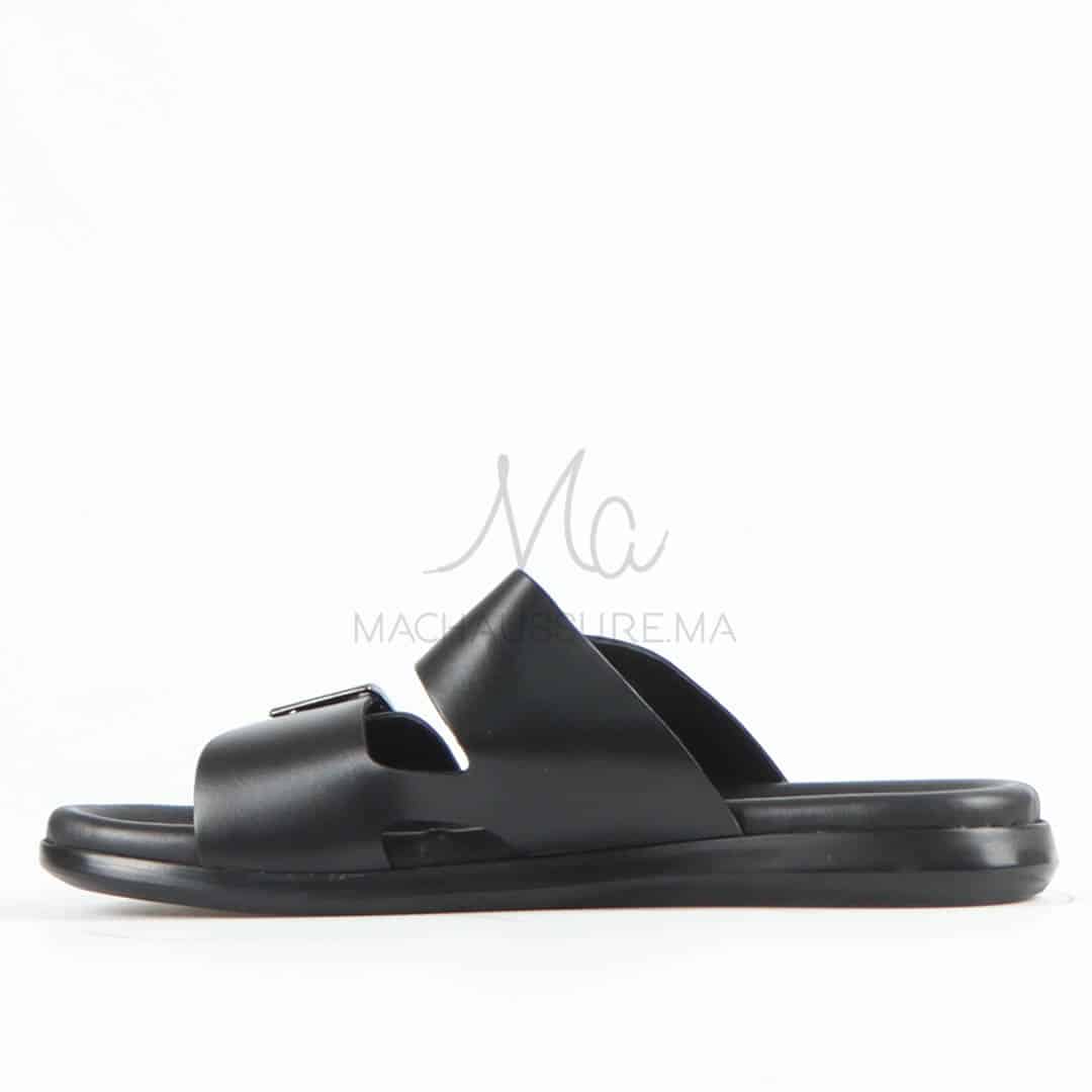 Léger - Sandales Hommes 100% Cuir en Noir.
