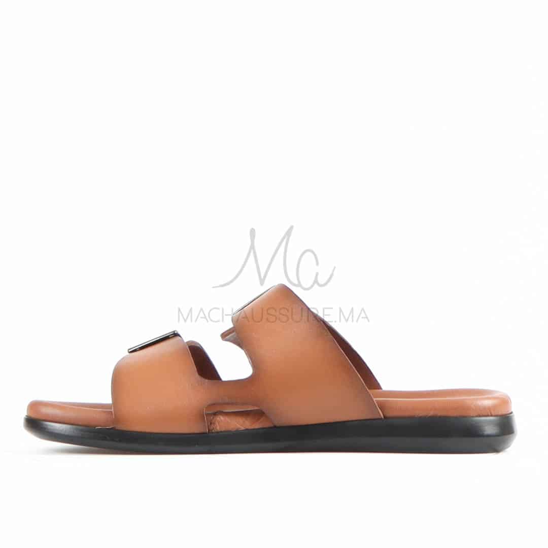 Léger - Sandales Hommes 100% Cuir en Tabac.