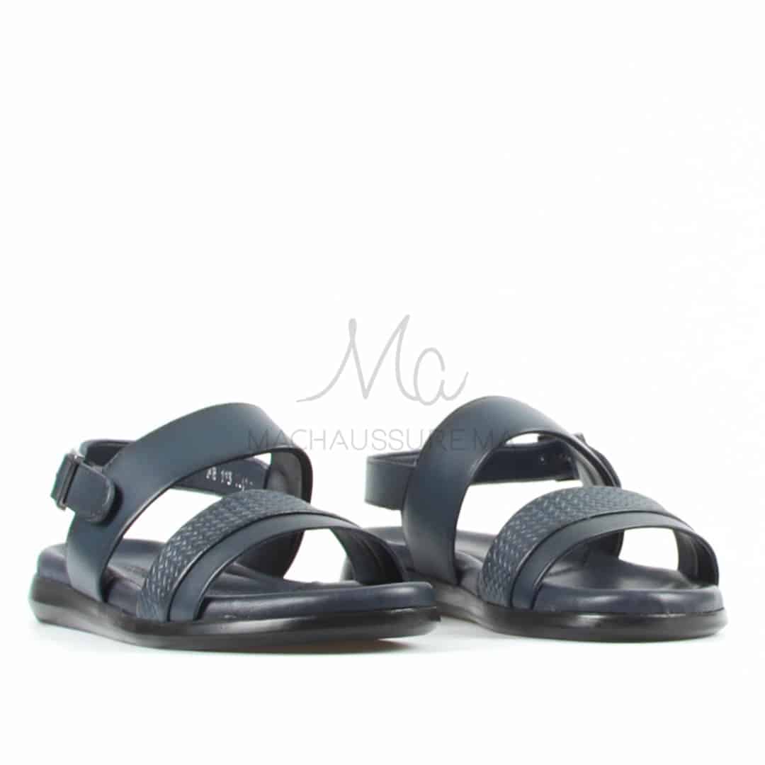 Confort - Sandales Hommes 100% Cuir en Bleu.