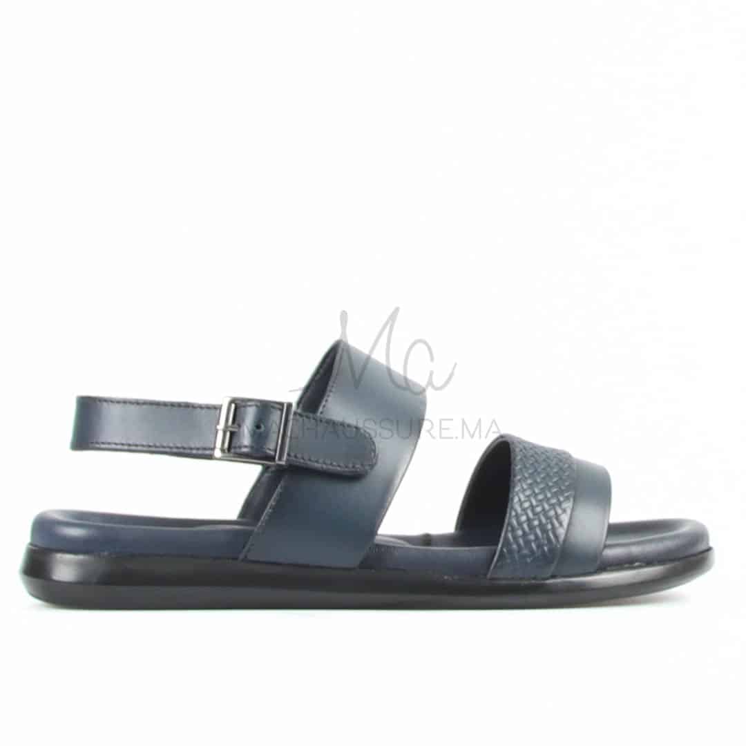 Confort - Sandales Hommes 100% Cuir en Bleu.