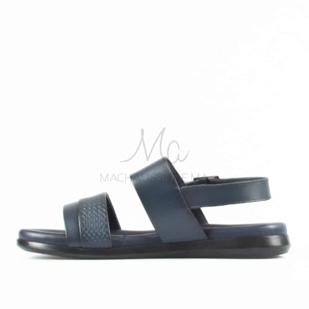 Confort - Sandales Hommes 100% Cuir en Bleu.