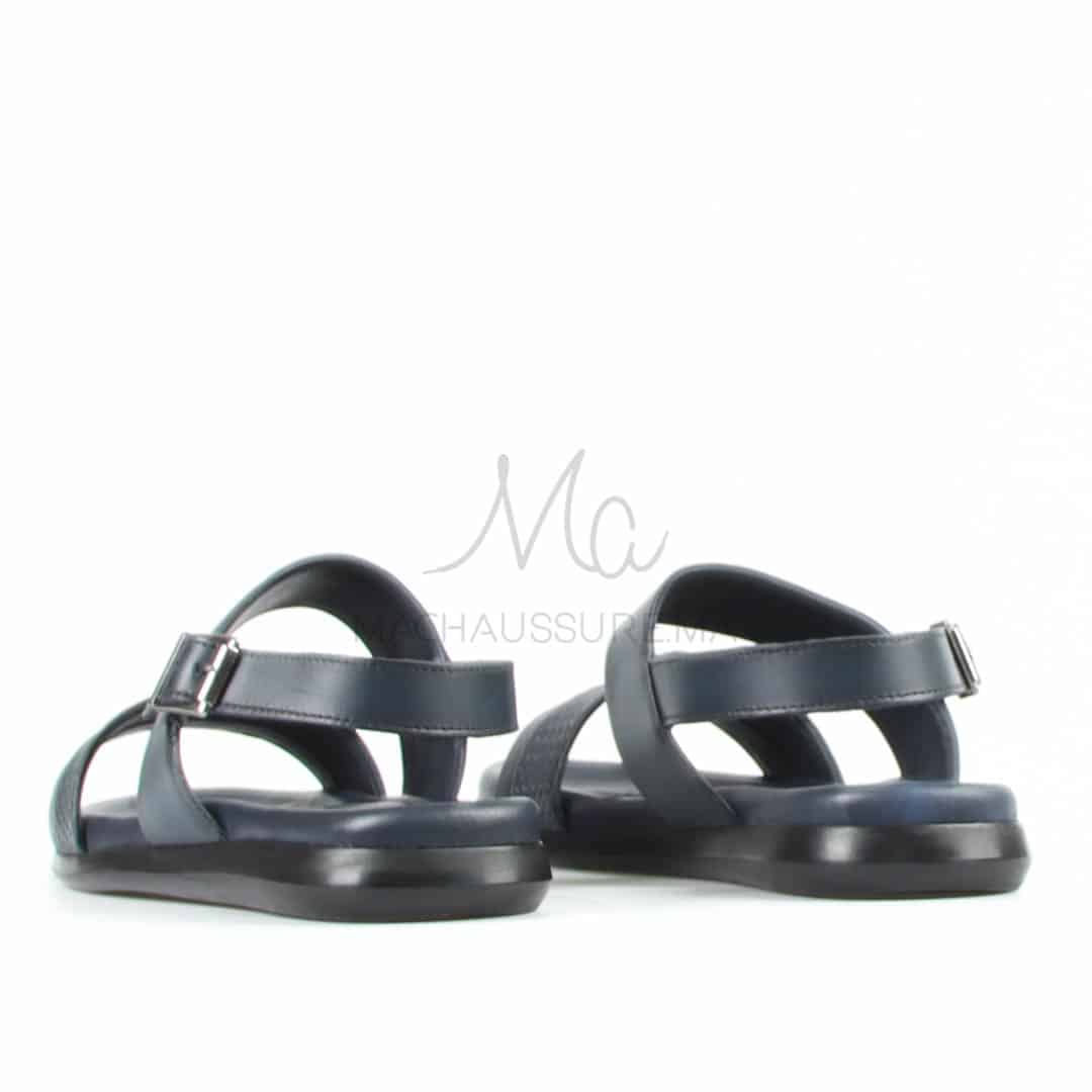 Confort - Sandales Hommes 100% Cuir en Bleu.