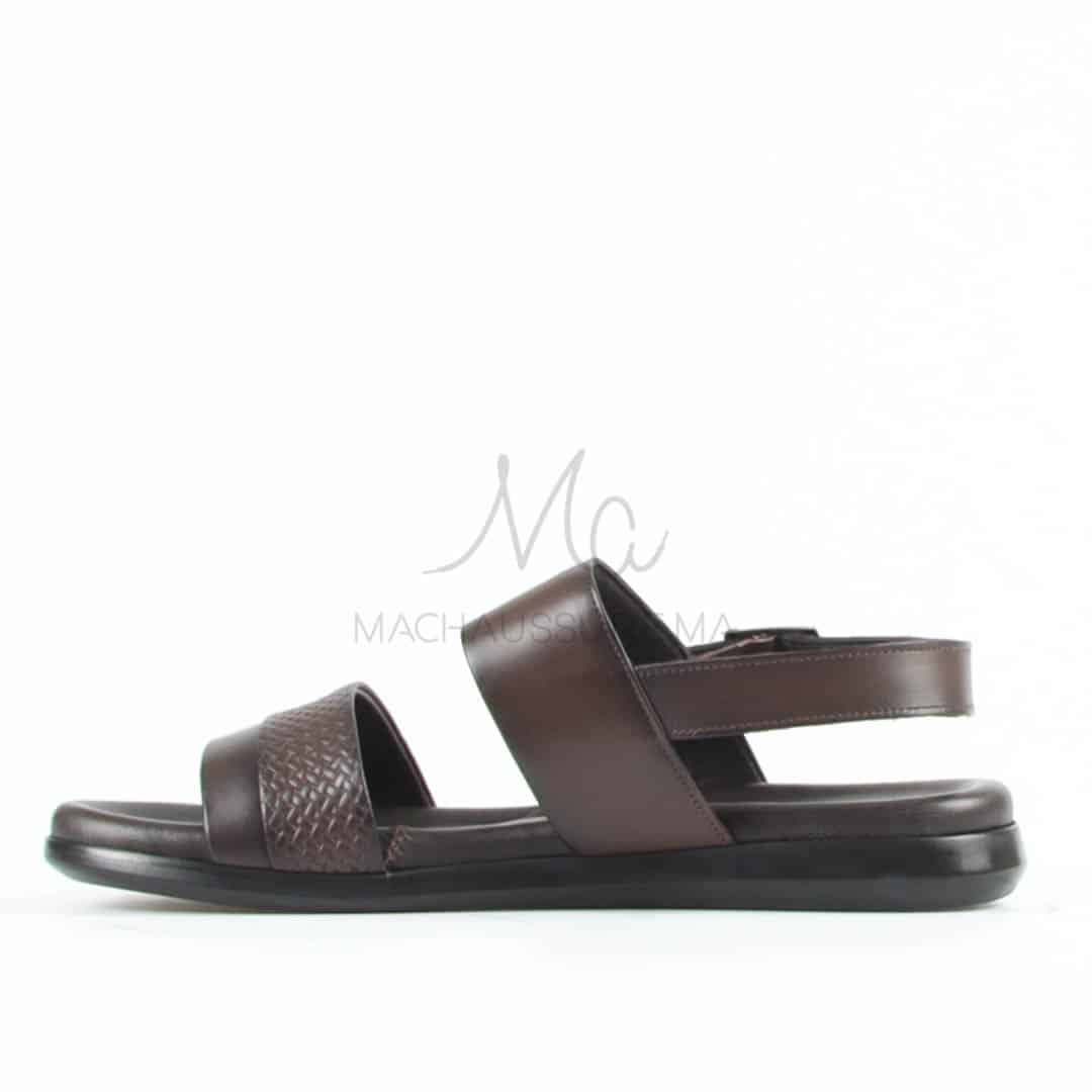 Confort - Sandales Hommes 100% Cuir en Marron.