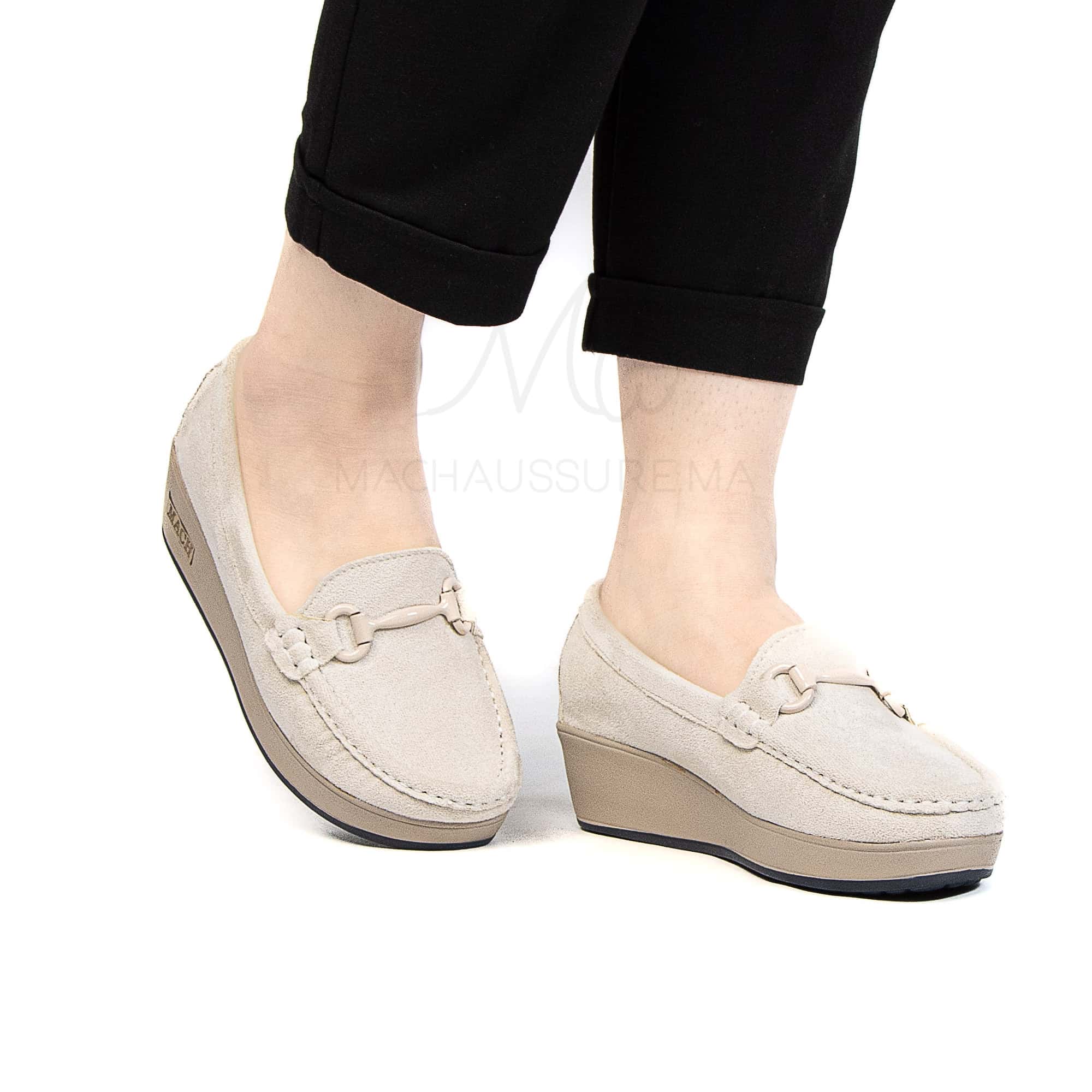 Mocassin compensé femme en Beige.