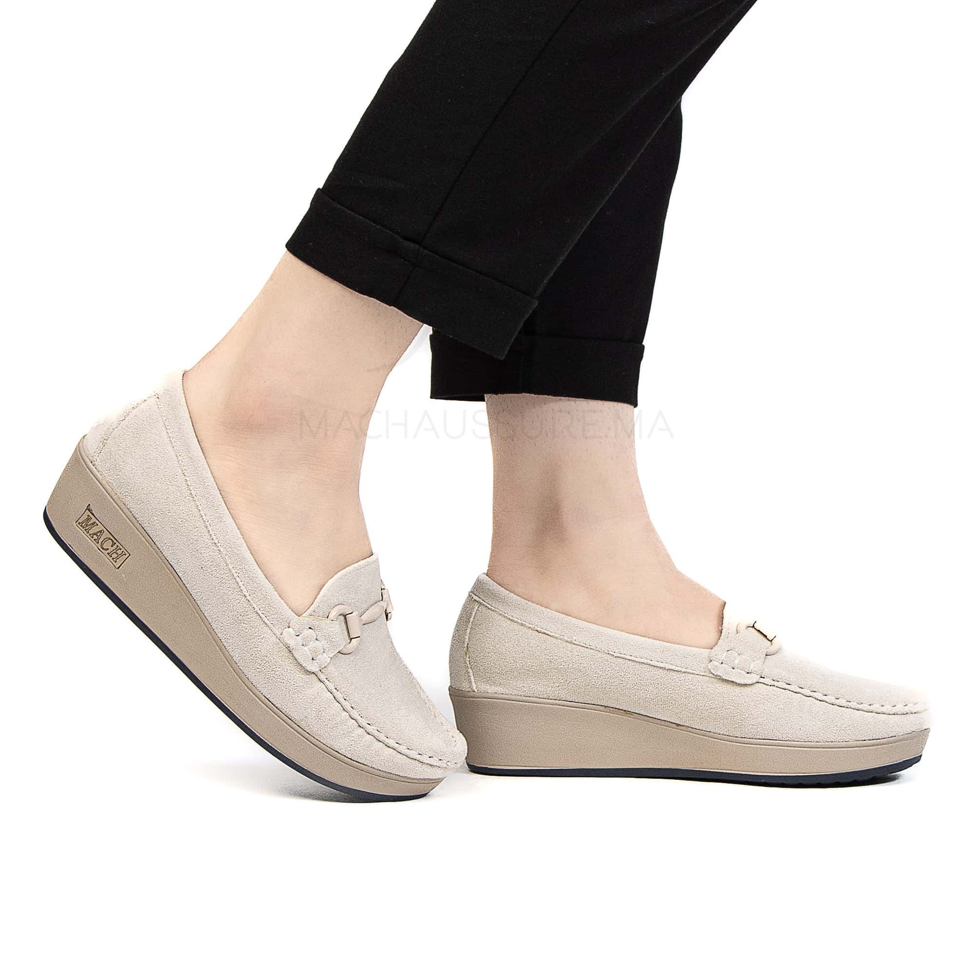 Mocassin compensé femme en Beige.