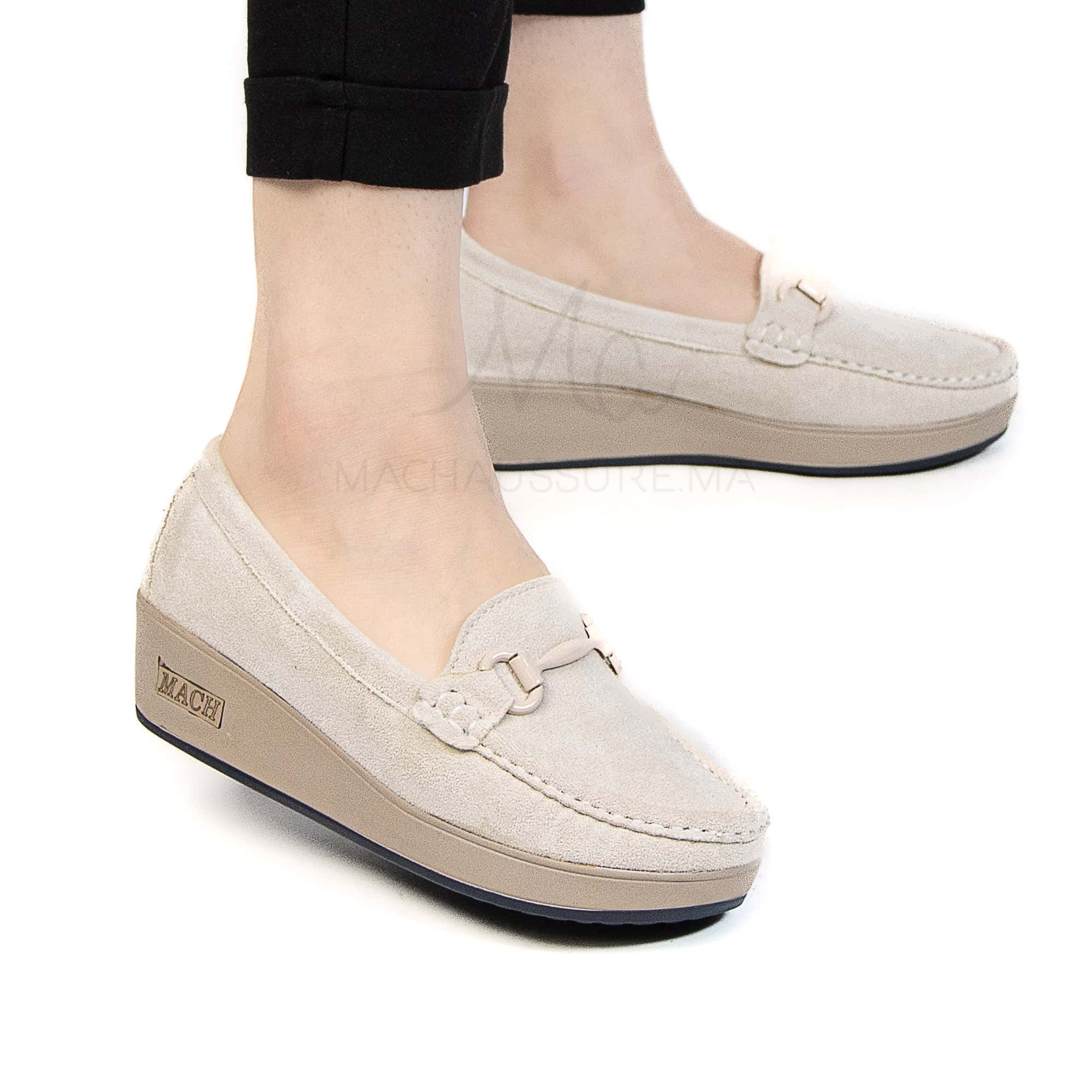 Mocassin compensé femme en Beige.