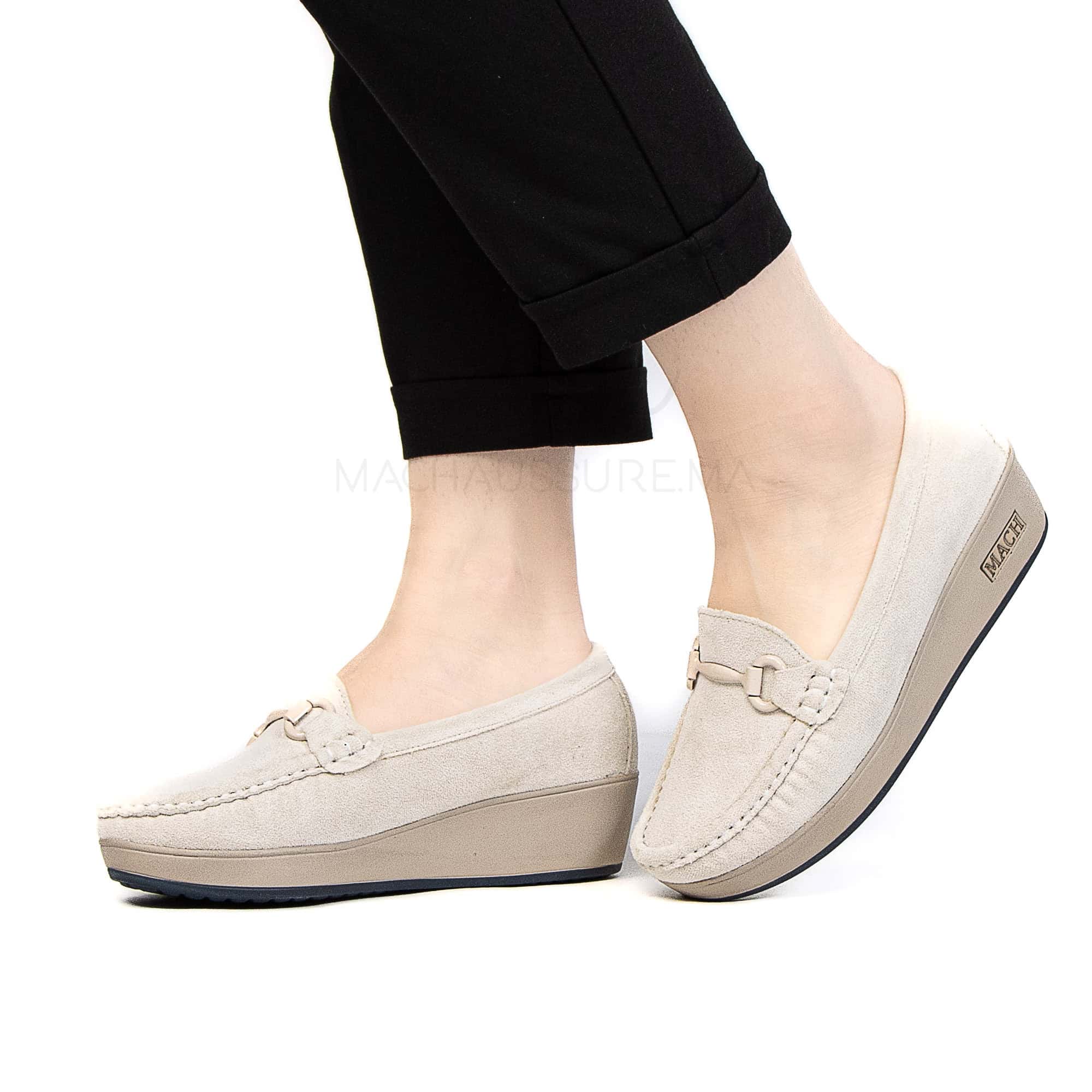 Mocassin compensé femme en Beige.