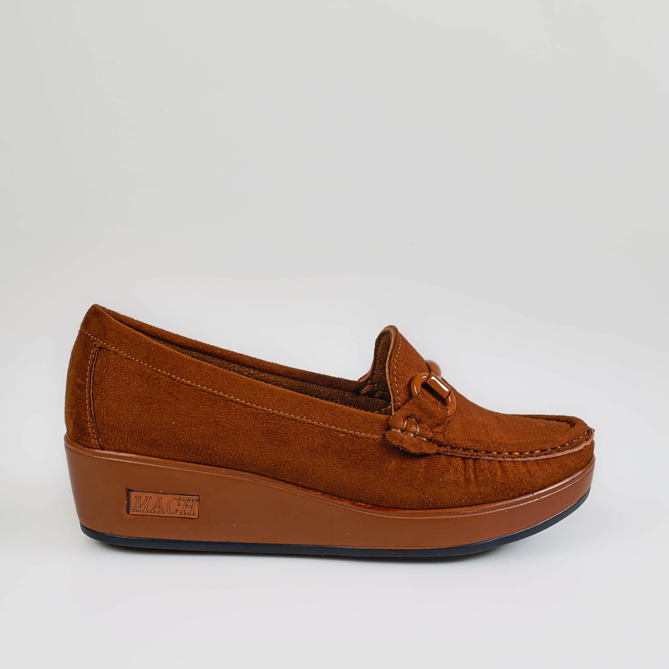 Mocassin compensé femme en Marron.