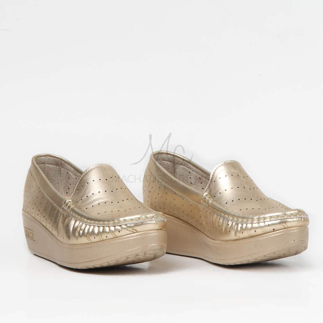 Mocassins Compensées en Dorée.