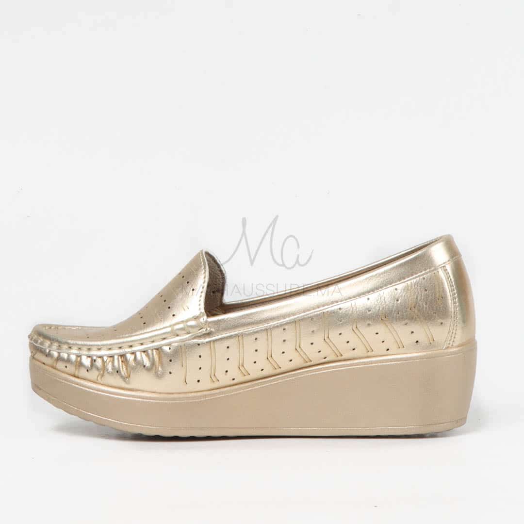 Mocassins Compensées en Dorée.