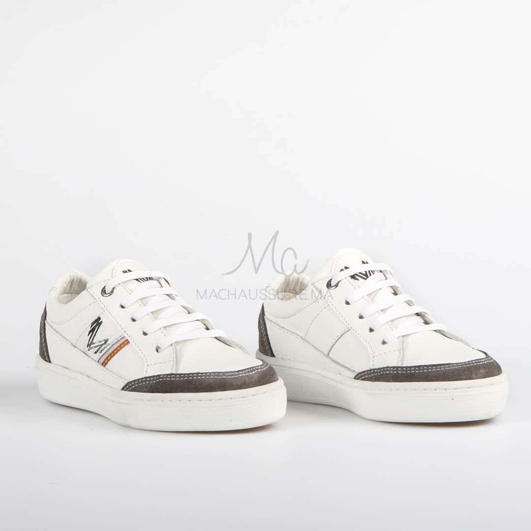 OLIVER - Baskets Enfants100% Cuir - Blanc.
